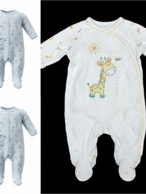 First Moments Baby‎ Pajamas Bundle 0-3M Footed Sleeper Rompers Snap Front 4pc